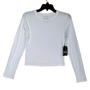 NWT Hello Beautiful Junior M Long Sleeve Round Neck cotton White top